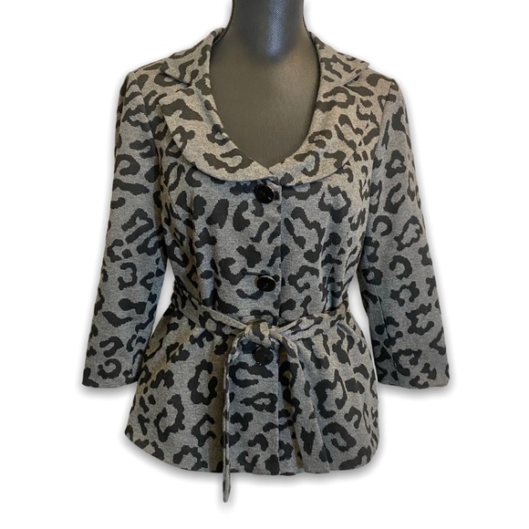 Sandro Animal Print Jacket Gray Black Medium - Picture 1 of 9